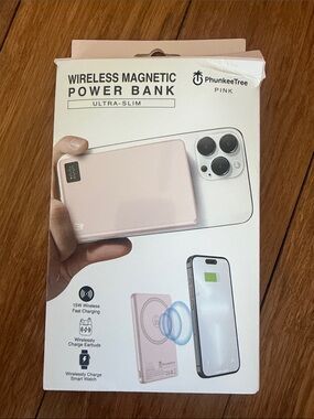 Pink Wireless Magnetic Power Bank - Compact 15W Charger